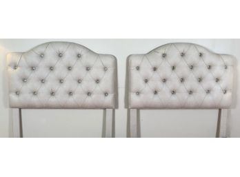 Pair Of Beige Tufted Upholstered Headboards With Bed Frame