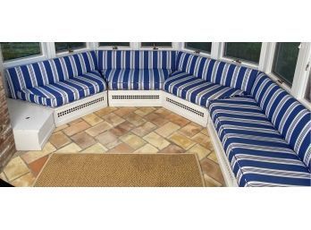 Large Sunroom Sectional With Blue And White Stripe Upholstered Cushions - Pieces Can Be Used Individually