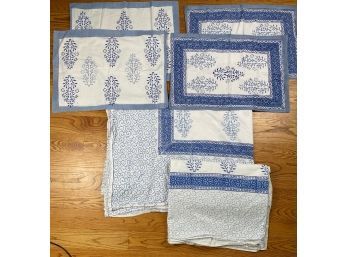 Two Twin Duvet Covers And Four Blue And White Printed Pillow Cases