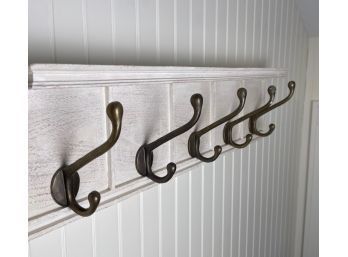 Two Sets Of 5 Wood Mudroom/Entryway Hooks On Shelf