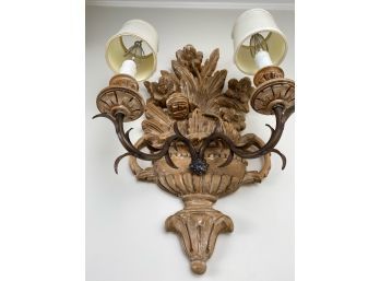 Pair Of Double Armed Candelabra Carved Wood Sconces