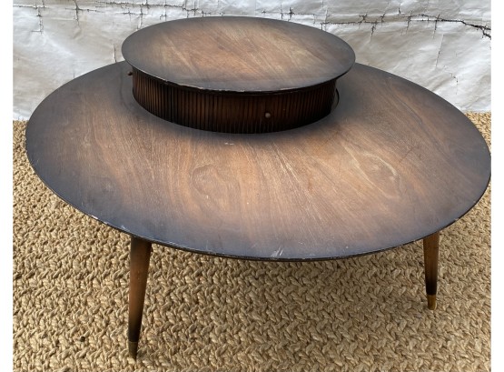 Mid Century Round 2-Tier Coffee Table With Tambor Drawer