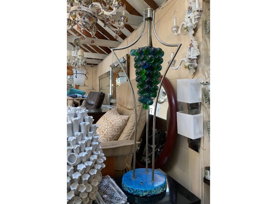 Mid Century Lucite Resin Blue And Green Grape Floor Lamp With Resin And Shell Base