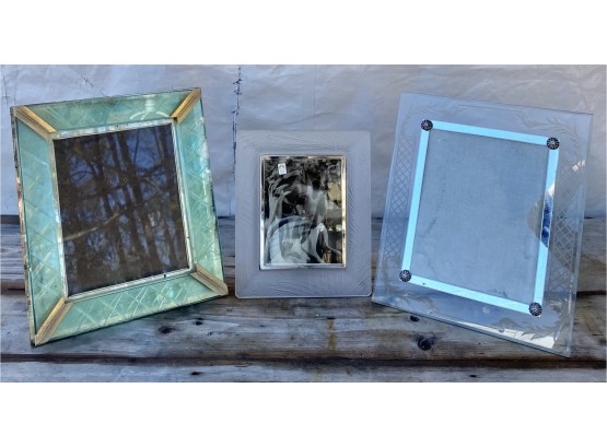 Three Vintage Glass And Crystal Picture Frames