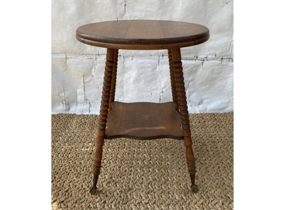 Antique Turned Leg Oak Side Table With Iron And Glass Ball And Claw Feet