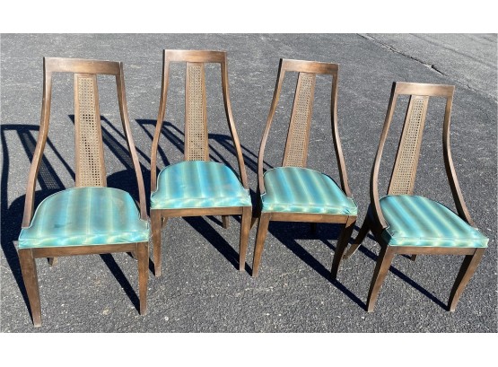 Set Of 4 Mid Century Dining Chairs With High Back And Caning