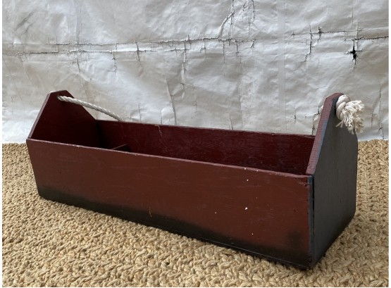 Vintage Rustic Painted Wood Tool Box With Rope Handle