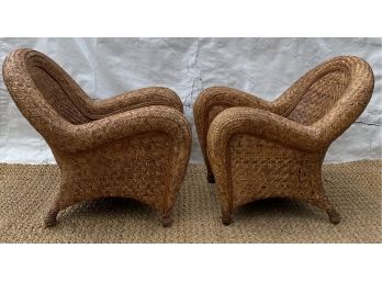 Pair Of  Curved Rattan Armchairs