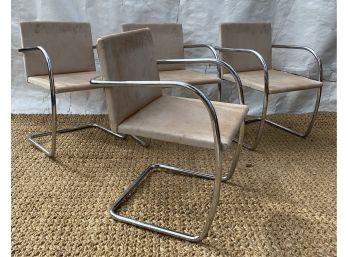 Vintage KNOLL 'Bruno' Chrome & Leather Chairs Set Of 4