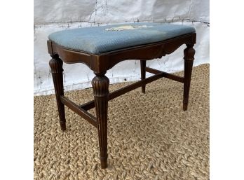 Antique Walnut Bench With Needlepoint Of Shells