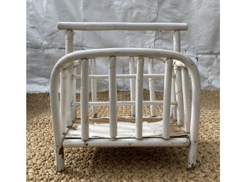 Vintage Painted White Bent Wood And Rattan Magazine Rack