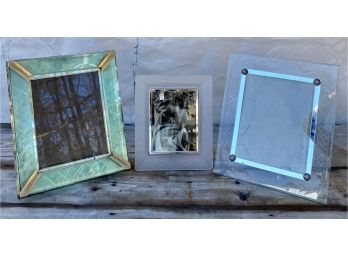 Three Vintage Glass And Crystal Picture Frames