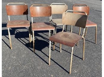 5 Vintage Pagholz Industrial Bent Rose Wood And Metal Stacking Chairs