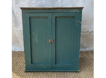 Antique Distressed Pine, 2 Door Cupboard Painted Green Blue