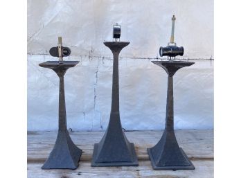 Three Hammered Iron Arts And Crafts Style Table Lamps