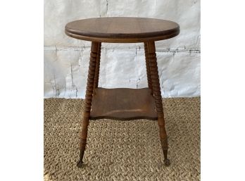 Antique Turned Leg Oak Side Table With Iron And Glass Ball And Claw Feet
