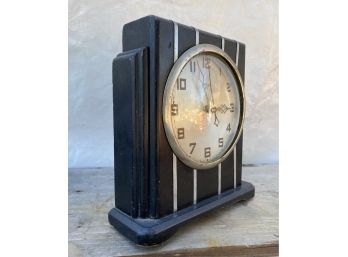 VintageArt Deco Gilbert 1807 Wood And Metal Stripe Electric Mantel Clock - See Description***
