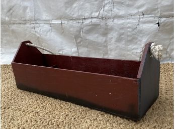 Vintage Rustic Painted Wood Tool Box With Rope Handle
