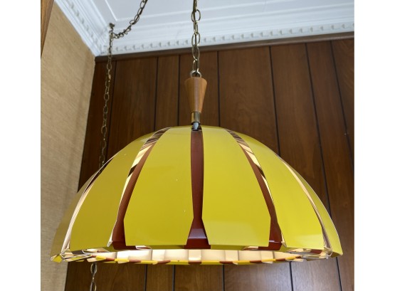 Danish MCM Teak And Aluminum Ceiling Pendant / Lamp, In Orange And Yellow Gold