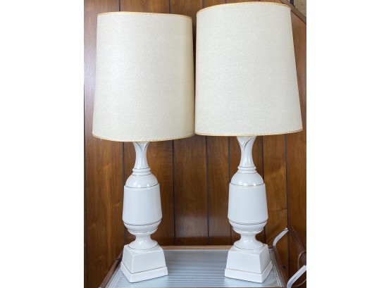 Pair Of Mid Century White Ceramic Lamps