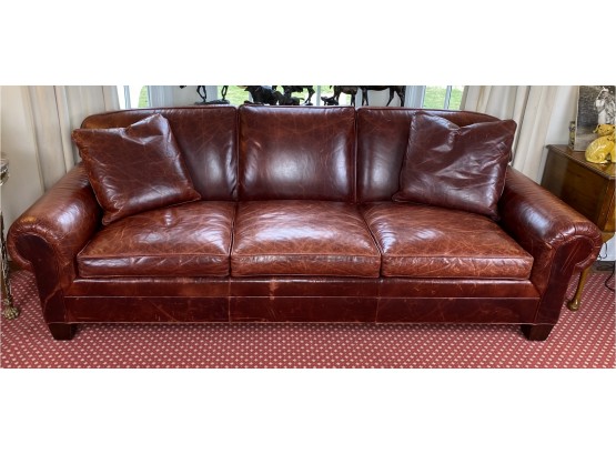 Ralph Lauren Home, Rolled Arm, Three Seater Leather Sofa In Burnished Mahogany