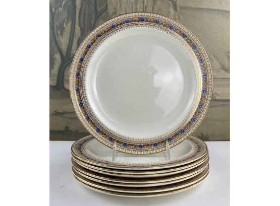 8 Vintage Wedgwood Etruria Dinner Plates In Gilt And Floral Trim