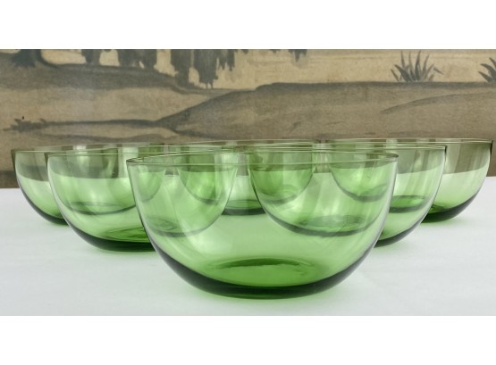 6 Pcs Green Crystalline 1920s Glass Desert, Or Finger Bowls