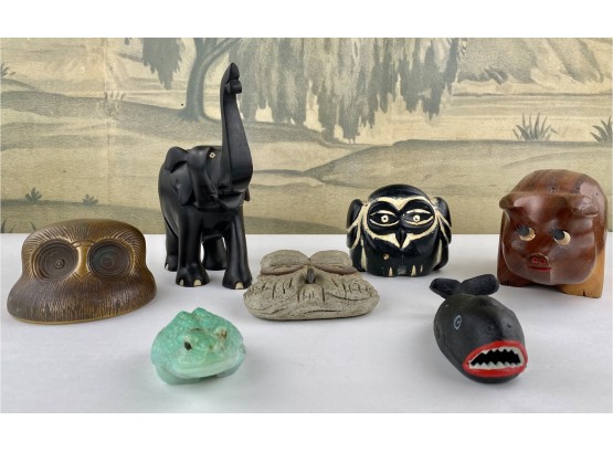 Interesting Selection Of Wood, Stone, Brass, Iron And Clay Animals