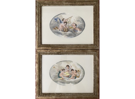 Pair Of Italian 19 Century Italian Hand Colored Engravings, Framed And Matted