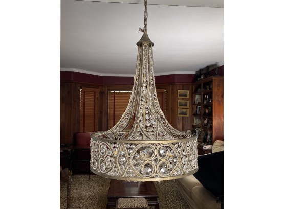 Vintage Renaissance Venetian Crystal And Glass Bead Ceiling Pendant Or Chandelier