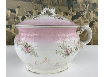Large Antique Porcelain With Gilt And Pink Floral Motif Soup Terrine