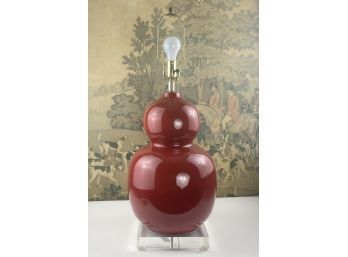 Vintage Festoni Ceramic Double  Gourd Lamp In Red With Glass Base