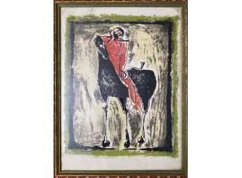 Colored Etching, Print By Marino In Red, Green White And Black, Framed
