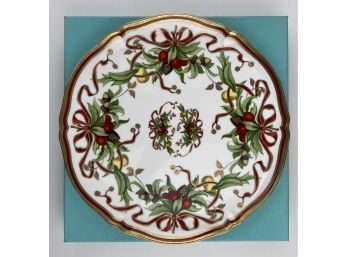 New With Box, Tiffany & Co Holiday Serving Dish, Red, Green And Gilt Glazes