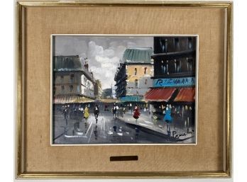 Mid Century Original Oil On Canvas - Italian Or French City Street, Signed Panetti