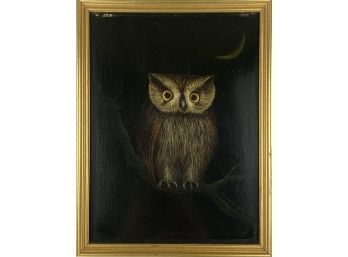 Original OIl Painting On Board Of Owl At Night, Signed Massie W