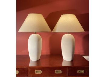 Pair Off - White Or Cream Colored Tall Ceramic Sand Blasted Table Lamps