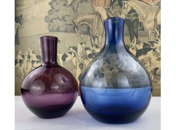 Amethyst And Cobalt Glass Bottleneck Vases