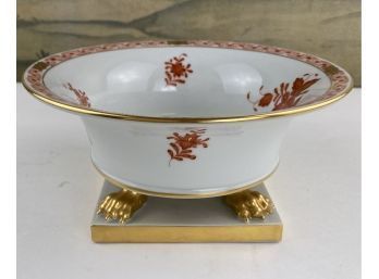 Vintage / Antique Herend Footed Porcelain Bowl In Gilt And Red