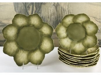 Italian Vintage Green Cucumber Leaf Low Bowls / Plates