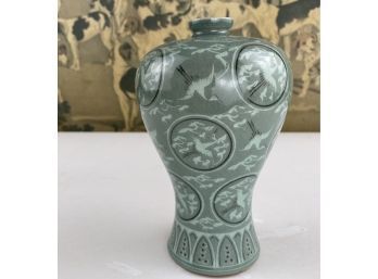 Antique Korean Celadon Green Bottle Neck Bud Vase