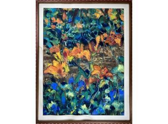 Large Framed Painting On Paper Tiger Lilys By Fay Peck, August 1973