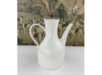 Mid Century Vintage White Ceramic Coffee Server, Coffee Pot With Brass Top Handle