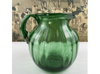 Vintage Green Glass Hand Blown Pitcher