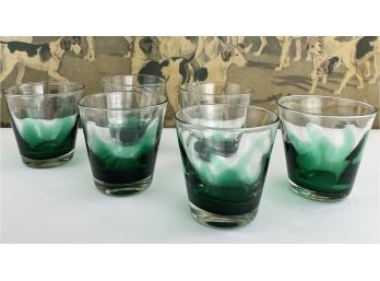 Vintage Hand Blown Green And Clear Glass Tumblers