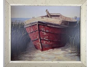 Print Of Painting On Canvas Of Red Boat Ashore BY Karl Soderland