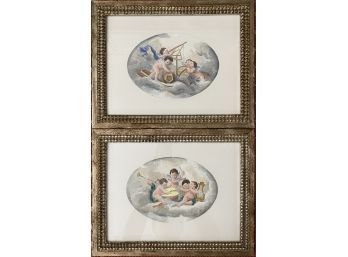 Pair Of Italian 19 Century Italian Hand Colored Engravings, Framed And Matted