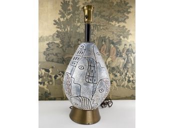 Excellent Hand Painted Ceramic Table Lamp With Picasso Faces