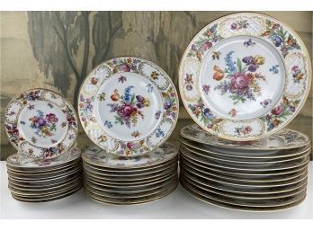 35 Pcs Of Vintage Dresden / Dresdener Floral Motif Porcelain Plates By Schumann Bavaria