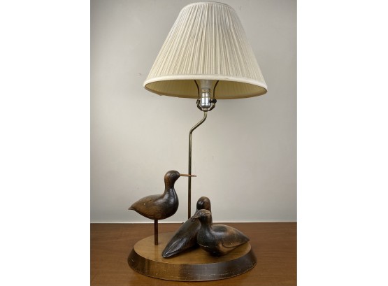 Vintage Figural Carved Wooden Ducks Table Lamp